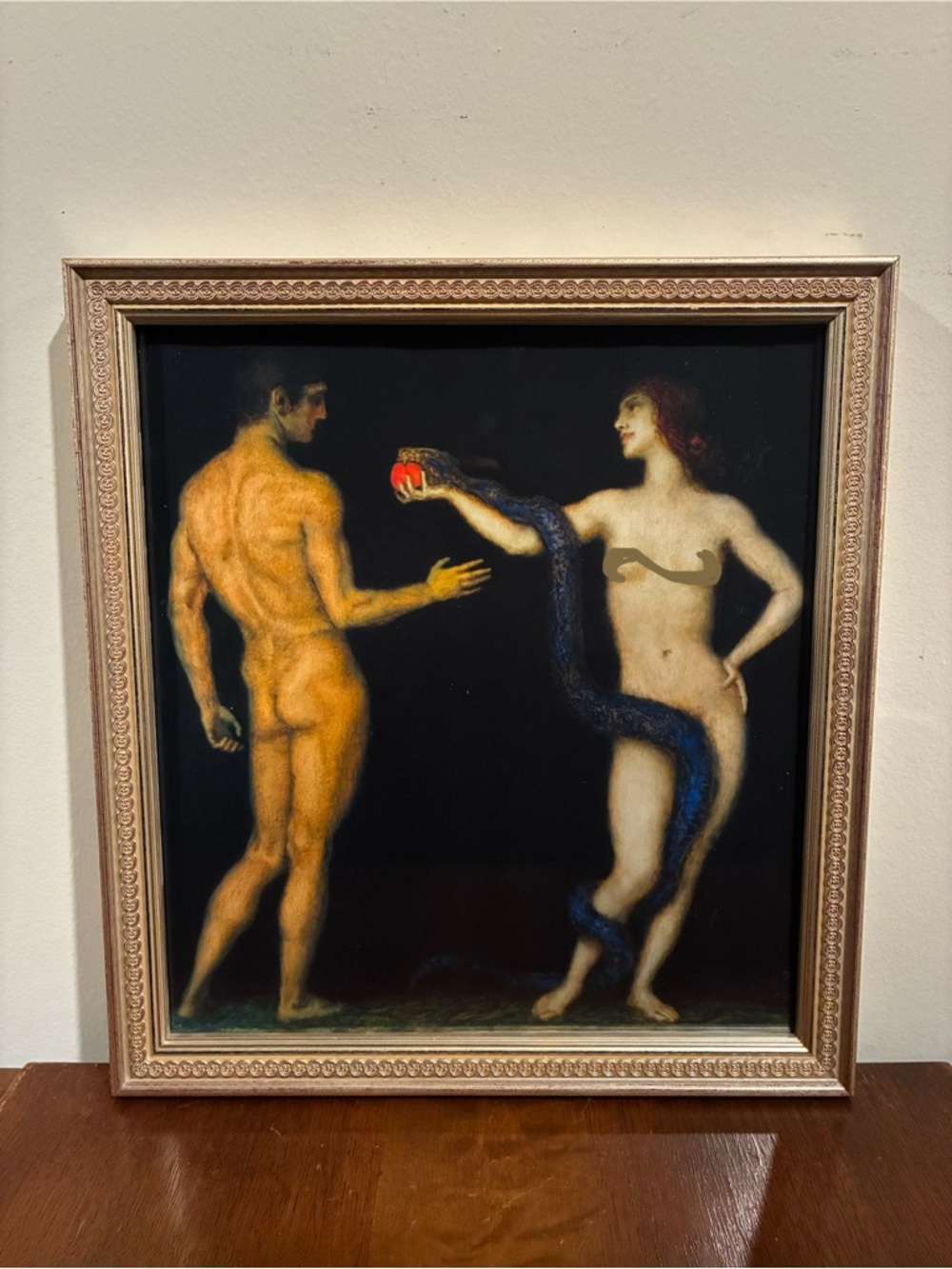 Adam & Eve Framed Print Franz von Stuck 12.5x11.5 Vintage Silver Frame Wall Art